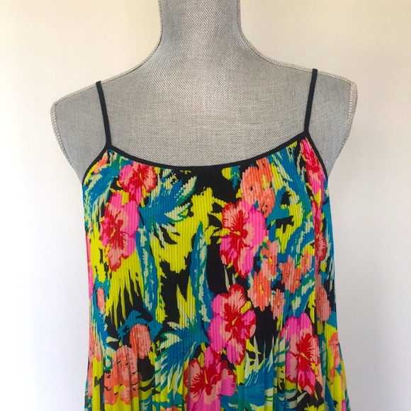 LOFT Bright Tropical Floral Accordian Pleated Midi Dress, size Small 🌺 - Picture 4 of 15